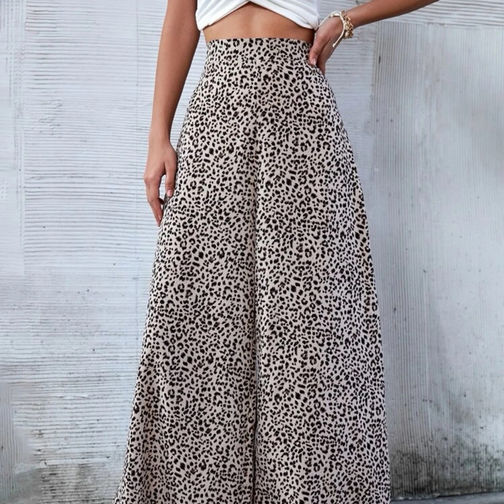 SHEIN Leopard Print High Waist Wide Leg Pants